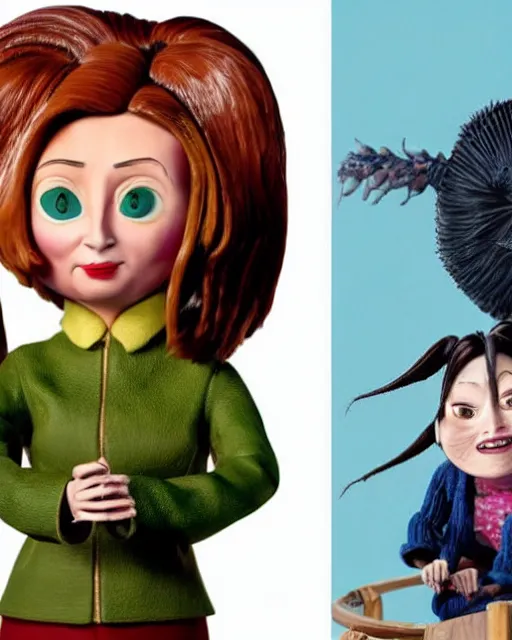Image similar to nancy pelosi and xin jinping as a highly detailed stop motion puppets, in the style of laika studios ’ s paranorman, coraline, kubo and the two strings shot in the style of annie leibovitz
