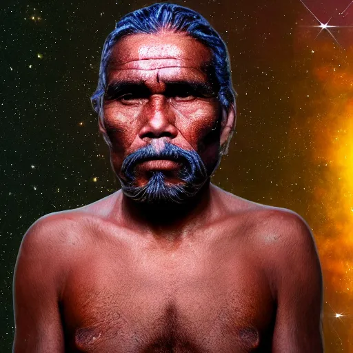 Image similar to aboriginal man at night, portrait, photorealistic, 8k, galaxies in the sky