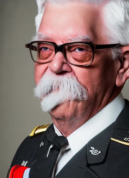 Prompt: dslr portrait still of colonel harland david sanders, 8 k, 8 5 mm, f 1. 8