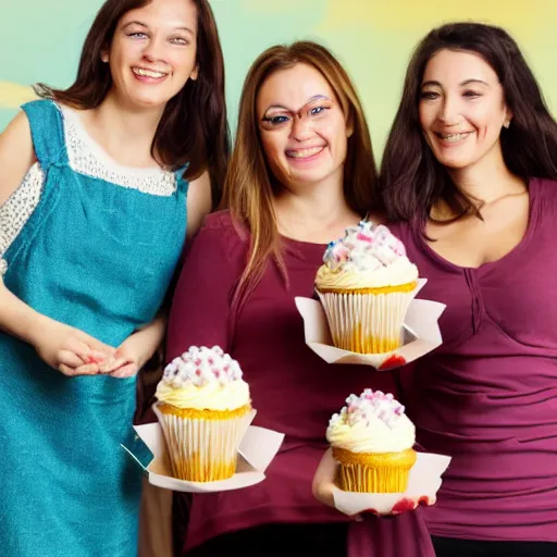 Prompt: women holding a cupcake