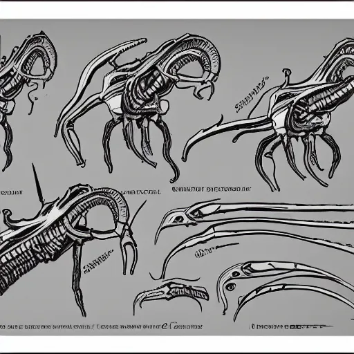 Prompt: xenomorph stages diagram by Leonardo da Vince