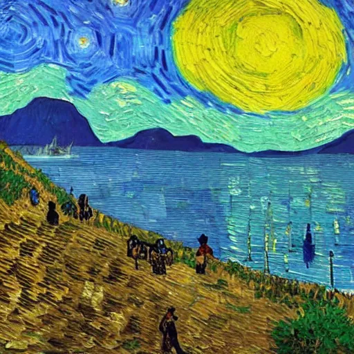 Image similar to rio de janeiro. van gogh style. oil painting.