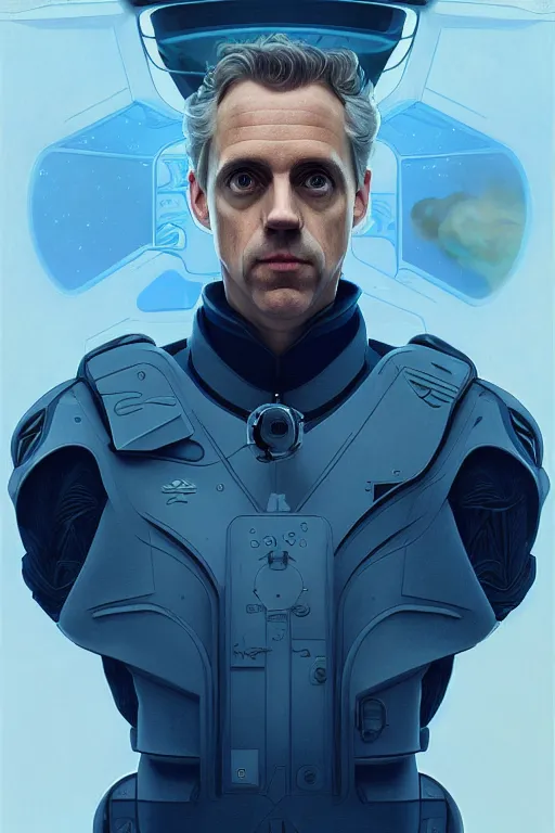 Prompt: portrait of Jordan Peterson as a futuristic airforce, inside future fighter, sci-fi, fantasy, intricate, very very alpha and sigma, elegant, human anatomy, royal blue light, highly detailed, digital painting, artstation, concept art, smooth, sharp focus, illustration, art by tian zi and WLOP and alphonse mucha