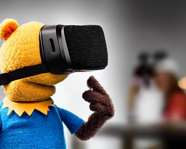 Image similar to a muppet wearing a vr headset