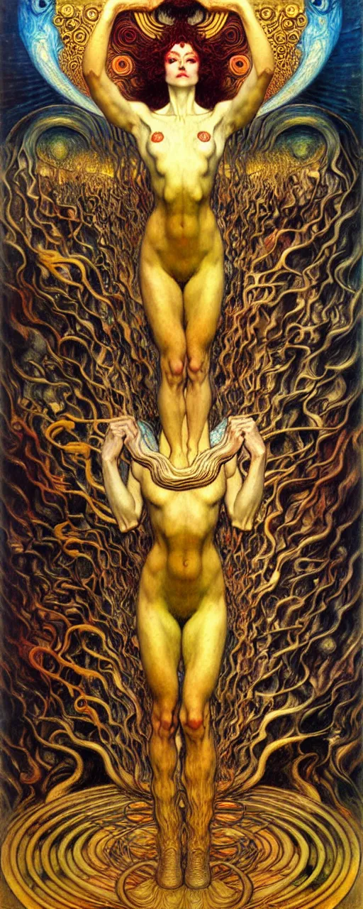 Image similar to Divine Chaos Engine by Karol Bak, Jean Delville, William Blake, Gustav Klimt, and Vincent Van Gogh, symbolist, visionary