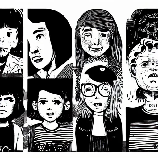 Image similar to mcbess illustration of strangers things kids