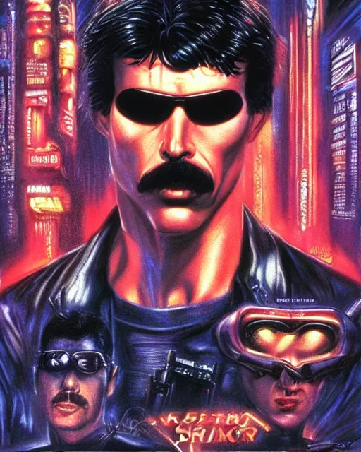 Prompt: cel - shaded drdisrespect in blade runner airbrush, drew struzan illustration art, key art