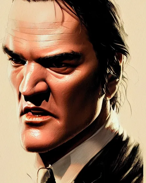 Image similar to portrait of quentin tarantino, real life skin, intricate artwork, high detailed, artstation, concept art, smooth, sharp focus, art by artgerm and greg rutkowski @ ruprechy