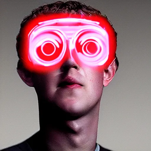 Prompt: evil mark zuckerberg as a robot with glowing red eyes