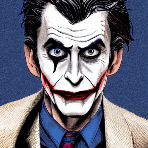Image similar to David Tennant as the joker, full shot, concept art, illustration by  John Romita Jr.