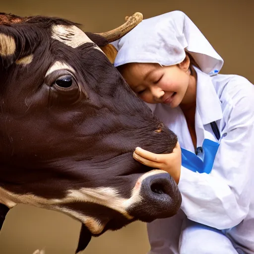 Prompt: nursing human mother cow