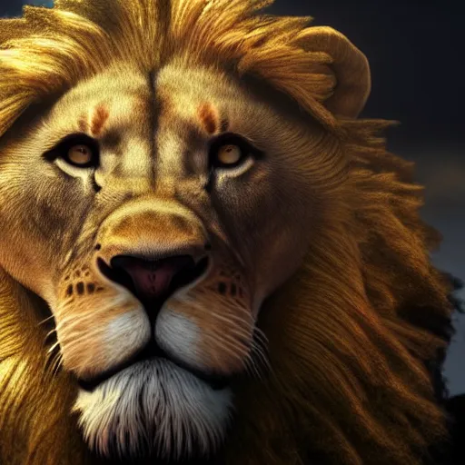 Image similar to a lion smoking a cigar, dramatic lighting, cinematic, establishing shot, extremely high detail, foto realistic, cinematic lighting, post processed, concept art, high details, cinematic, 8k resolution, beautiful detailed, photorealistic, digital painting, artstation, concept art, smooth, sharp focus, artstation trending, octane render, unreal engine