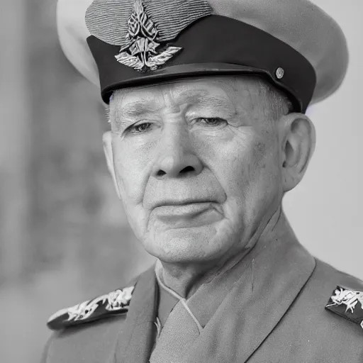 Prompt: water white as military general, 1 9 4 5, sharp focus, hyper realistic, sony 5 0 mm lens