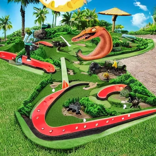 Image similar to detailed plans for an epic dinosaur themed mini golf course