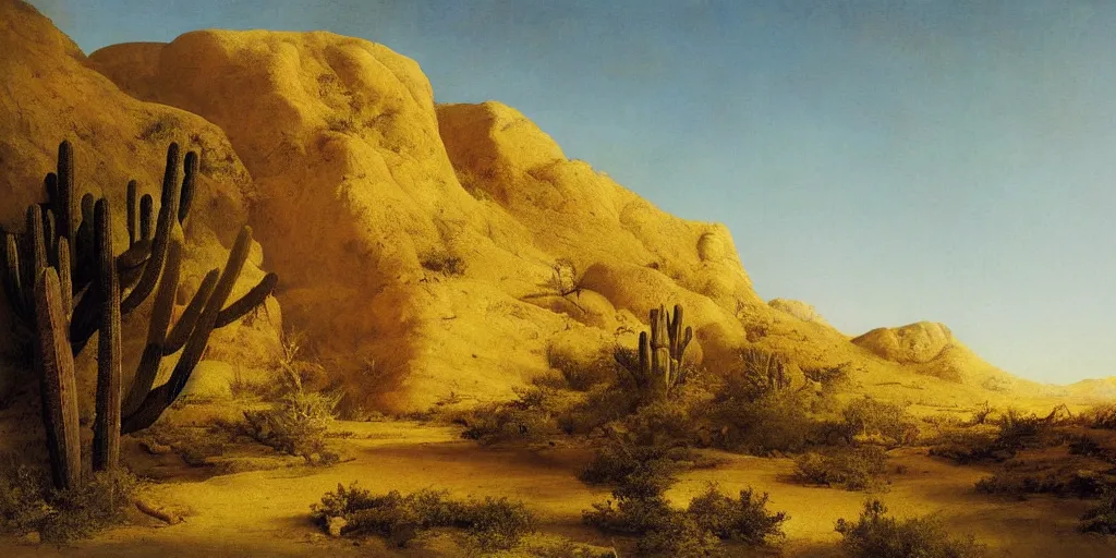 Image similar to beautiful lush desert landscape oasis artwork by eugene von guerard