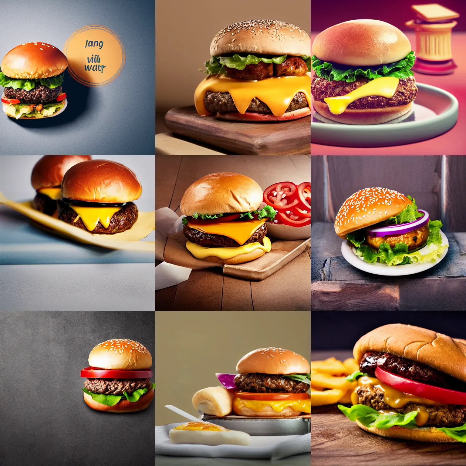 Prompt: hamburger with cheese running down bun, hyper realistic, award winning food photography