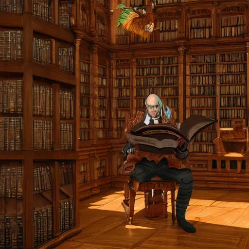 Prompt: diablo from tensei shitara slime datta ken reading in a dusty victorian era library, regal, highly detailed, 8 k, octane render, trending on artstation