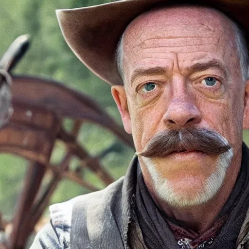 Image similar to j. k. simmons!!!!!!! as a cowboy with a moustache, western movie, movie still
