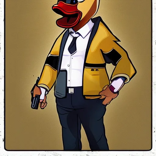 Image similar to An anthropomorphic duck as a GTA character, GTA artwork midshot, by Rockstar Games