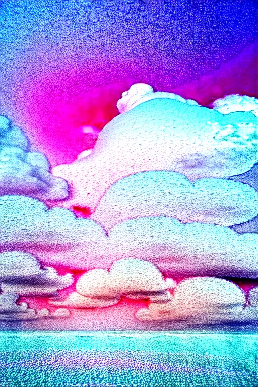 Image similar to high quality pastel coloured film close up wide angle photograph of a model wearing clothing swimming on cloud furniture in a icelandic black rock!! environment in a partially haze filled dreamstate world. three point light, rainbow. photographic production. art directed. pastel colours. volumetric clouds. pastel gradient overlay. waves glitch artefacts. extreme facial clarity. 8 k. filmic.