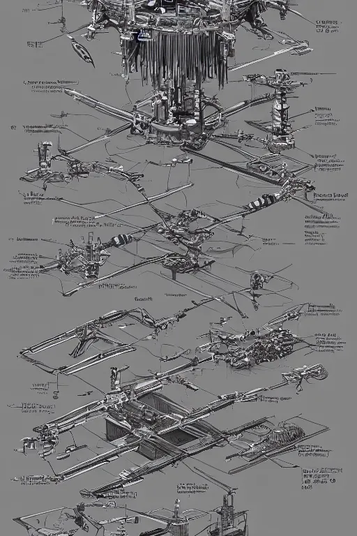 Image similar to aesthetically pleasant technical drawing of an open - source nuclear weapon machinery, hyperdetailed, complex, intricate, exploded view!!, 4 k, trending on artstation