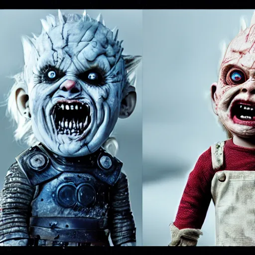 Prompt: screaming chucky doll as the white walkers on game of thrones octane render