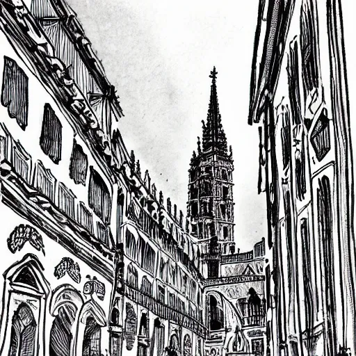 Image similar to la giralda from sevilla, ink manga drawing