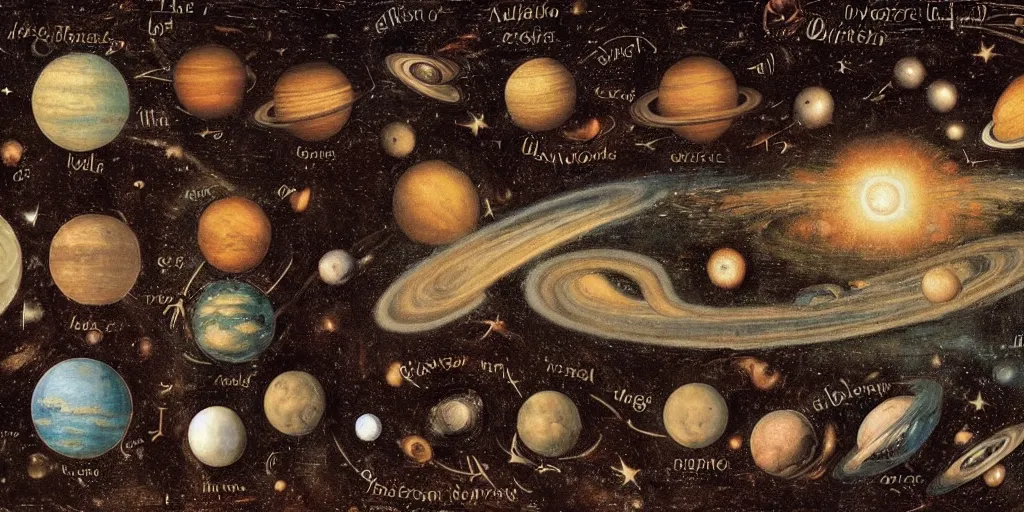 Prompt: the creation of the universe, planets and stars, in the style of leonardo da vinci