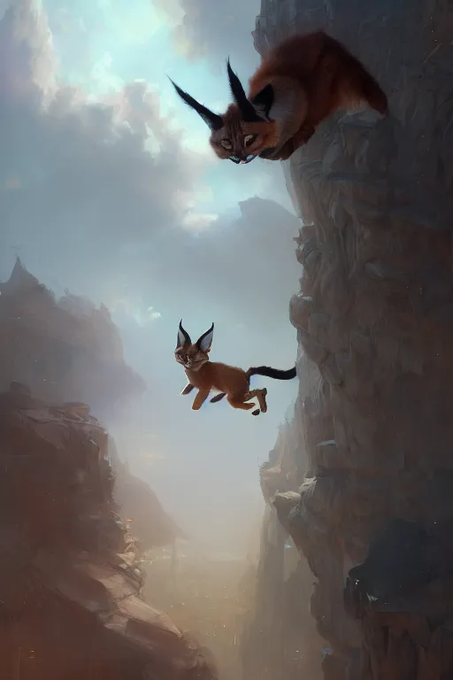 Image similar to cute fluffy caracal flying up on the victorian city, extremely detailed digital painting, in the style of fenghua zhong and ruan jia and jeremy lipking and peter mohrbacher, mystical colors, rim light, beautiful lighting, 8 k, stunning scene, raytracing, octane, trending on artstation