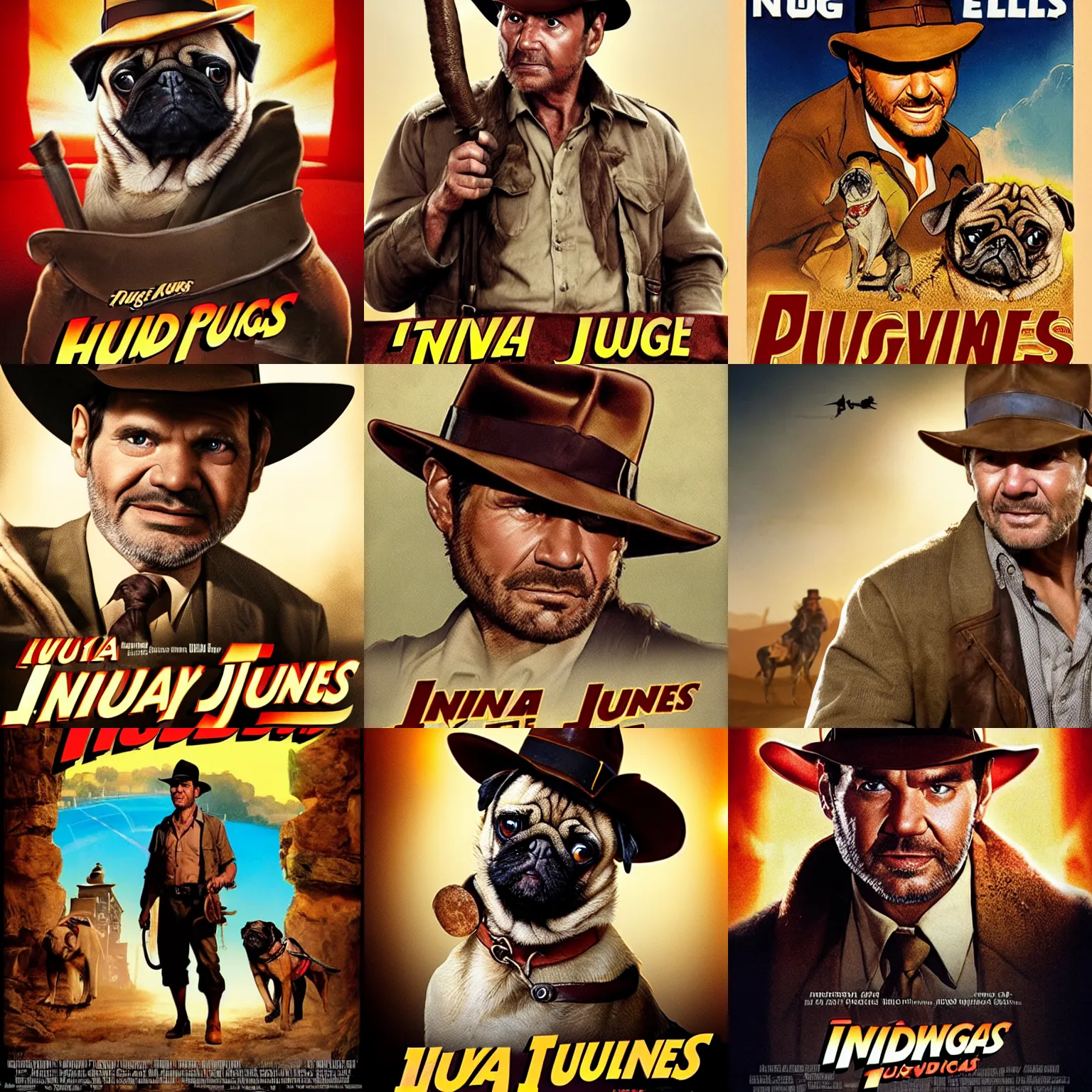 Prompt: pug as indiana jones in movie poster