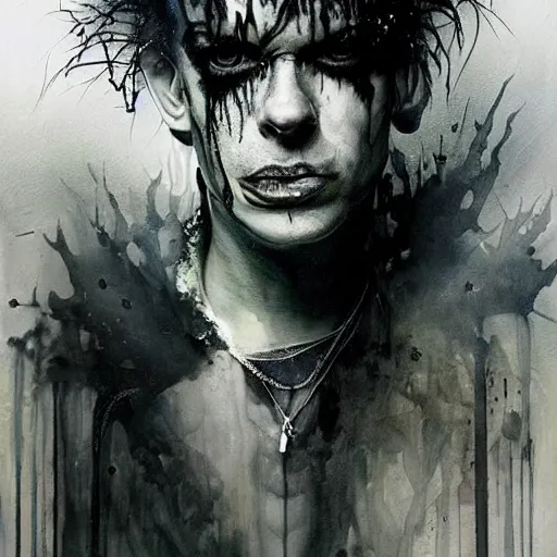 Image similar to stunning portrait of gaunt sid vicious a ( the cure fan ) as dream from sandman, dim stars as eyes, by jeremy mann, by cedric peyravernay, by by russ mills, by richard avedon and ben templesmith, dramatic lightning, sadness, dark eye sockets, in the shadows, punk rock, gothic, high detailed, 8 k