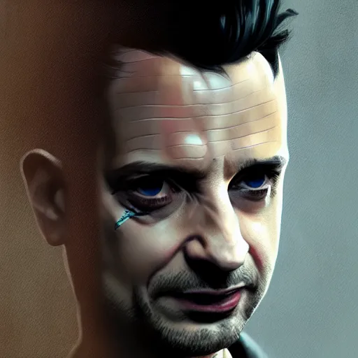 Image similar to portrait of dave gahan as a young zombie with cuts on it's face, 7 days to die zombie, fine art, award winning, intricate, elegant, sharp focus, cinematic lighting, highly detailed, digital painting, 8 k concept art, art by guweiz and z. w. gu and alex konstad and brom, masterpiece, 8 k