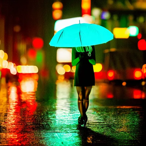 Image similar to moody 2 0 0 mm shot of an umbrella in a rainy tokyo night, neon lights,