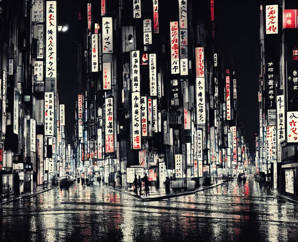 Image similar to beautiful!!! overwhelming!!!!! studio photograph of japan at night, raining, long reflective street, beautiful tall luxurious neon buildings with advertisements, cars and crowd, traffic lights, dense intense atmosphere!!! stunning composition, moon rays, beautiful calming atmosphere, studio level quality, photography, hyperdetailed