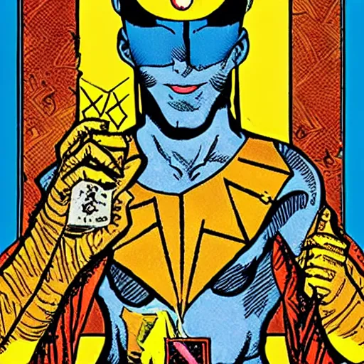 Prompt: tarot card featuring character from the watchmen comic by alan moore