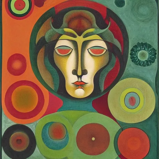 Image similar to floral face portrait by leonetto cappiello and wojciech siudmak and ernst fuchs, anni albers, oil on canvas