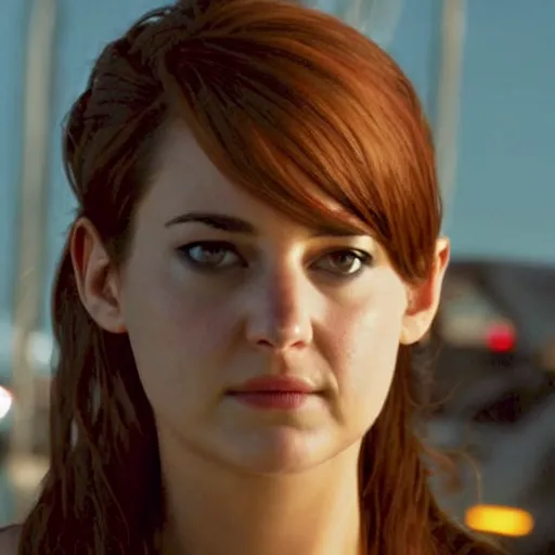 Image similar to A still of Shailene Woodley as Black Widow in Iron Man 2 (2010), close-up