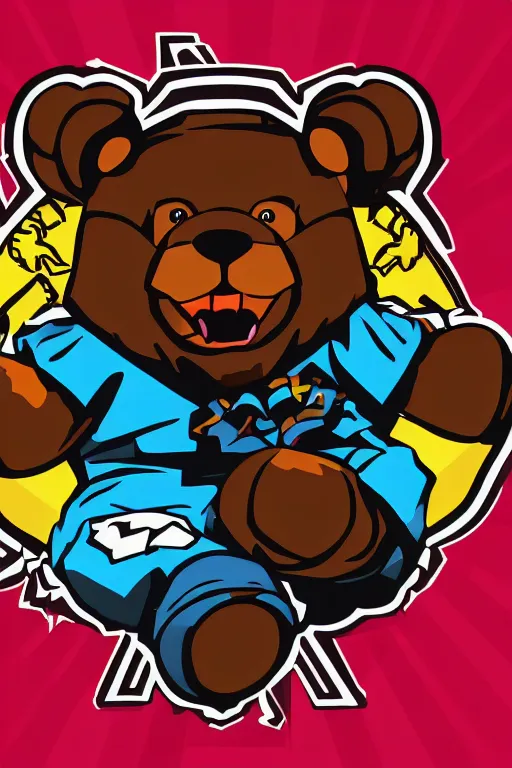 Prompt: in the style of a vector e-sports sticker portrait of an evil teddy bear, highly detailed, colourful, 8k wallpaper