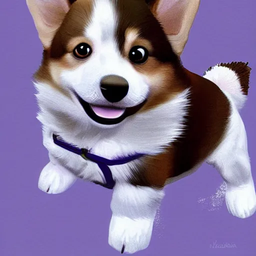 Welsh corgi puppy. Stylized watercolour digital illustration of a