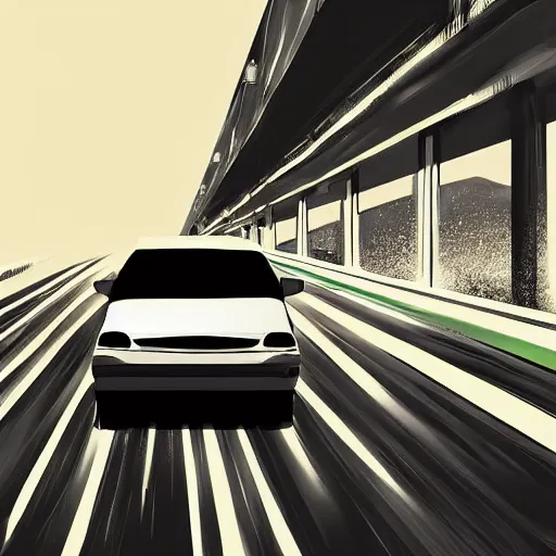 Prompt: A car in the highway, digital art