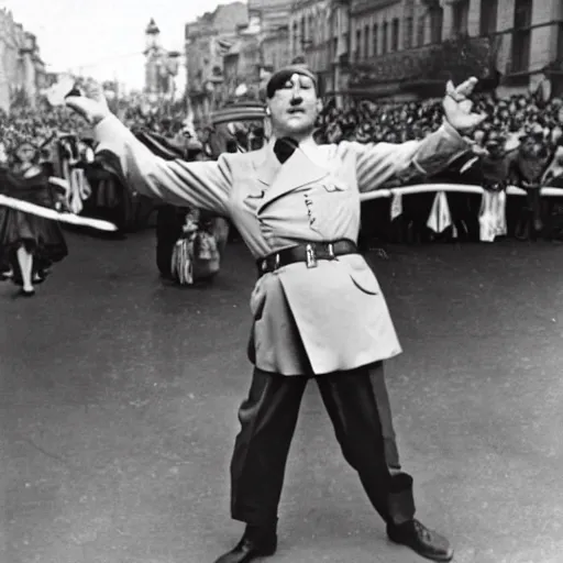 Prompt: hitler dancing at the lgbt pride