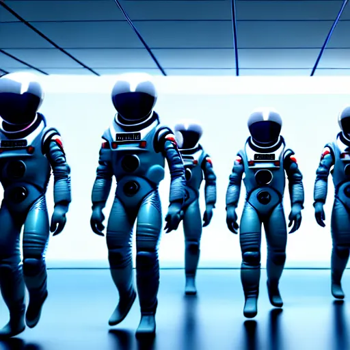 Image similar to astronauts in a meeting, there is a xenomorph behind them holding a blade, hyperrealistic, 3 d, 8 k, unreal engine, octane render, make it look like it was made by dall - e 2