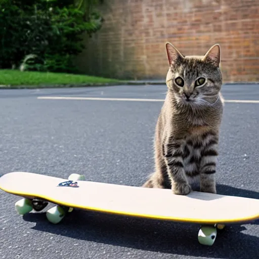 Prompt: A cat riding a skateboard