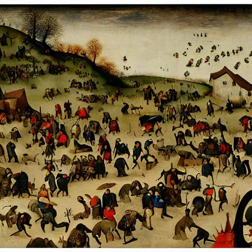 Prompt: the busy world of richard scary in the style of pieter bruegel the elder