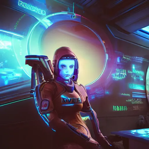 Image similar to high quality portrait of Nova from starcraft in a cyberpunk cyberpunk cyberpunk cafe, realism, 8k, award winning photo