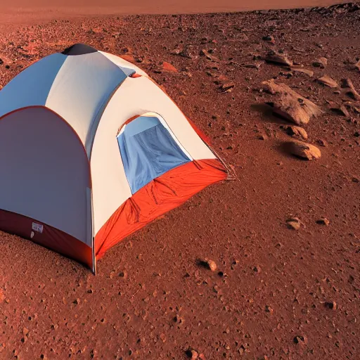 Prompt: camping on mars, 4 k, high detail, high - resolution photograph, professional photography, ultra - detail