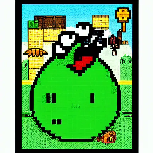 Prompt: green pig, super mario world art style, crt television