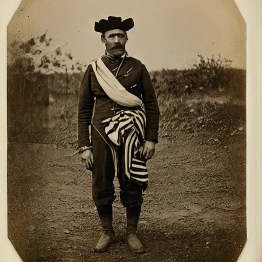 Image similar to A 1900 photography of a colonial explorer wearing bauhaus cloth next to a eagle