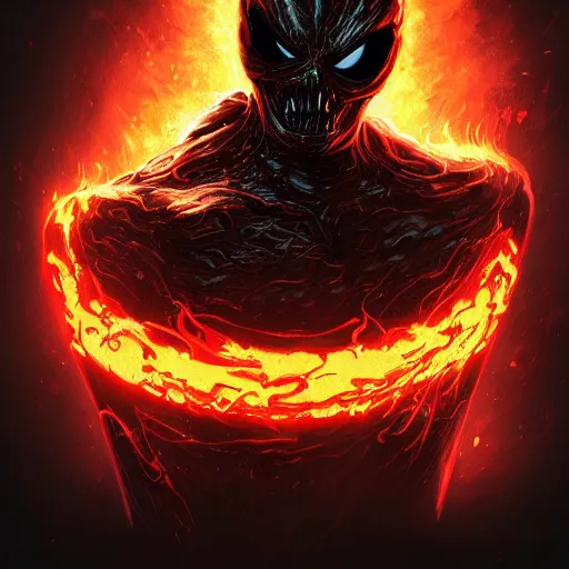 Image similar to ghost rider symbiote, comic strip style, dynamic lighting, fantasy concept art, trending on art station, stunning visuals, creative, cinematic, portrait, ultra detailed