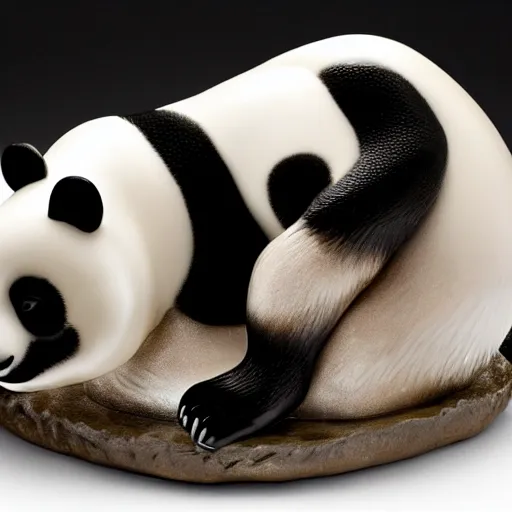 Prompt: an elegant, shiny, porcelain portrait of a giant panda donald trump, han dynasty heirloom